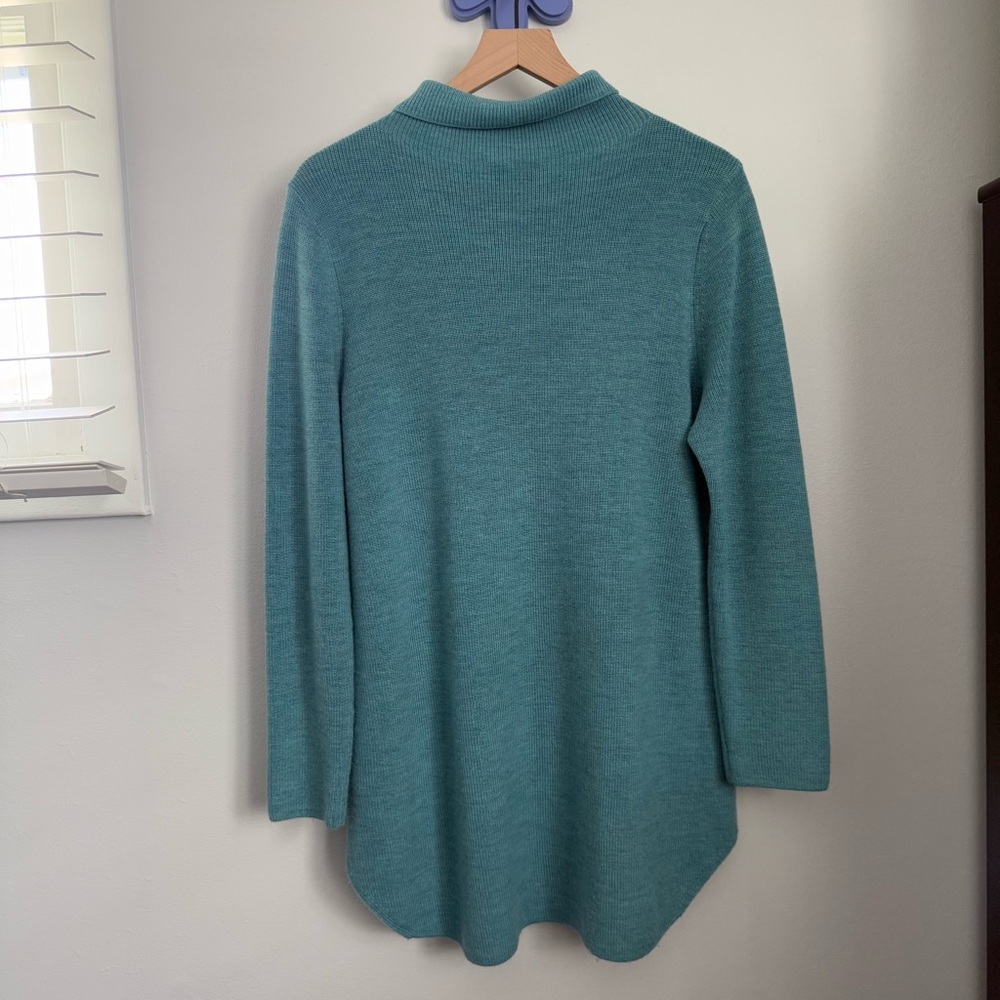 Eileen Fisher Medium Glasier Extra Fine Merino Wool Turtleneck Tunic Teal Relax - Picture 4 of 6